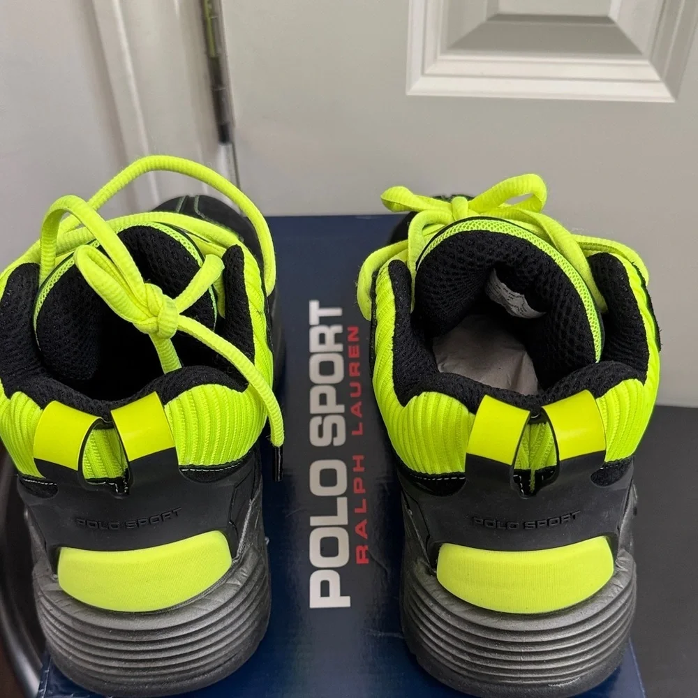 Polo by Ralph Lauren Black and Neon Green Suede Sneakers, Like New